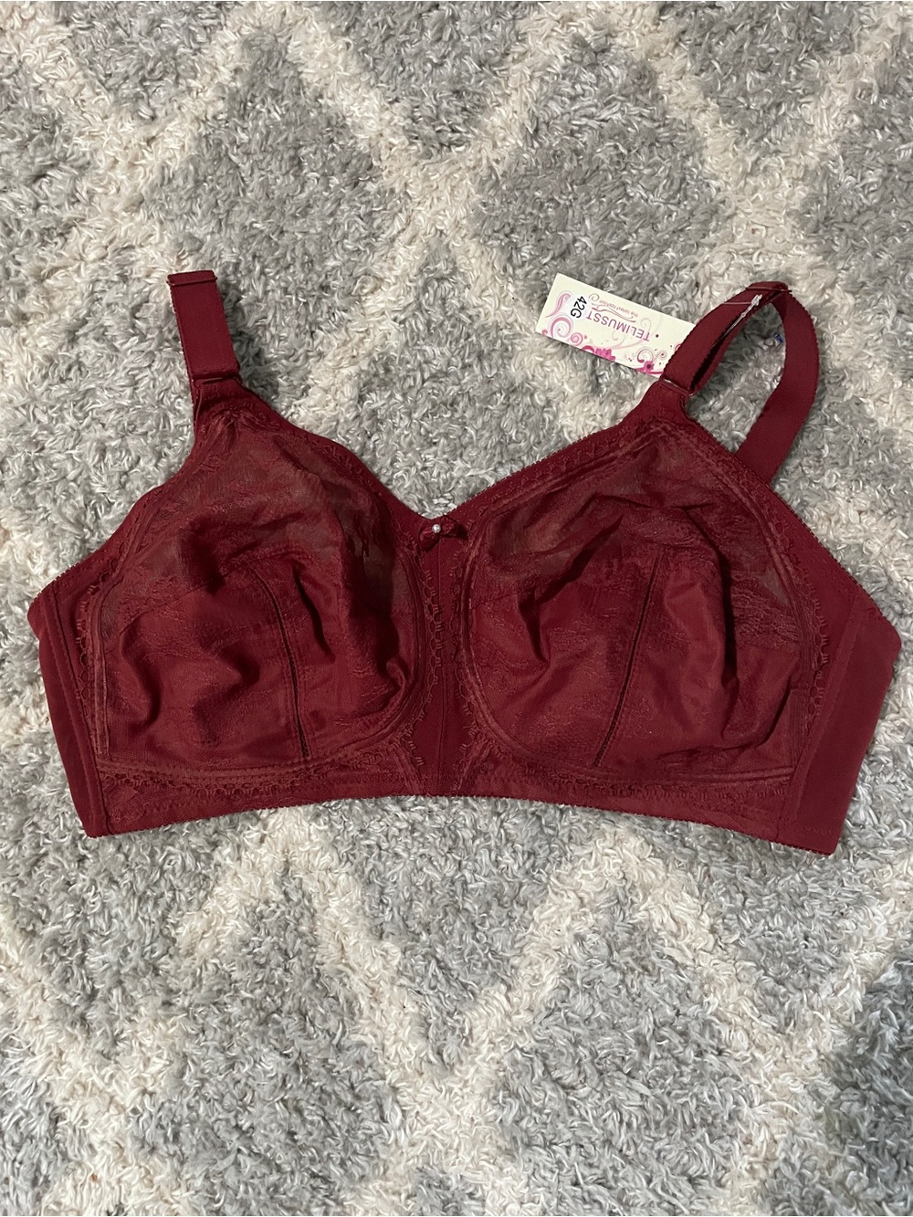 42 G Wine Red Lingerie Bra Lace Detail